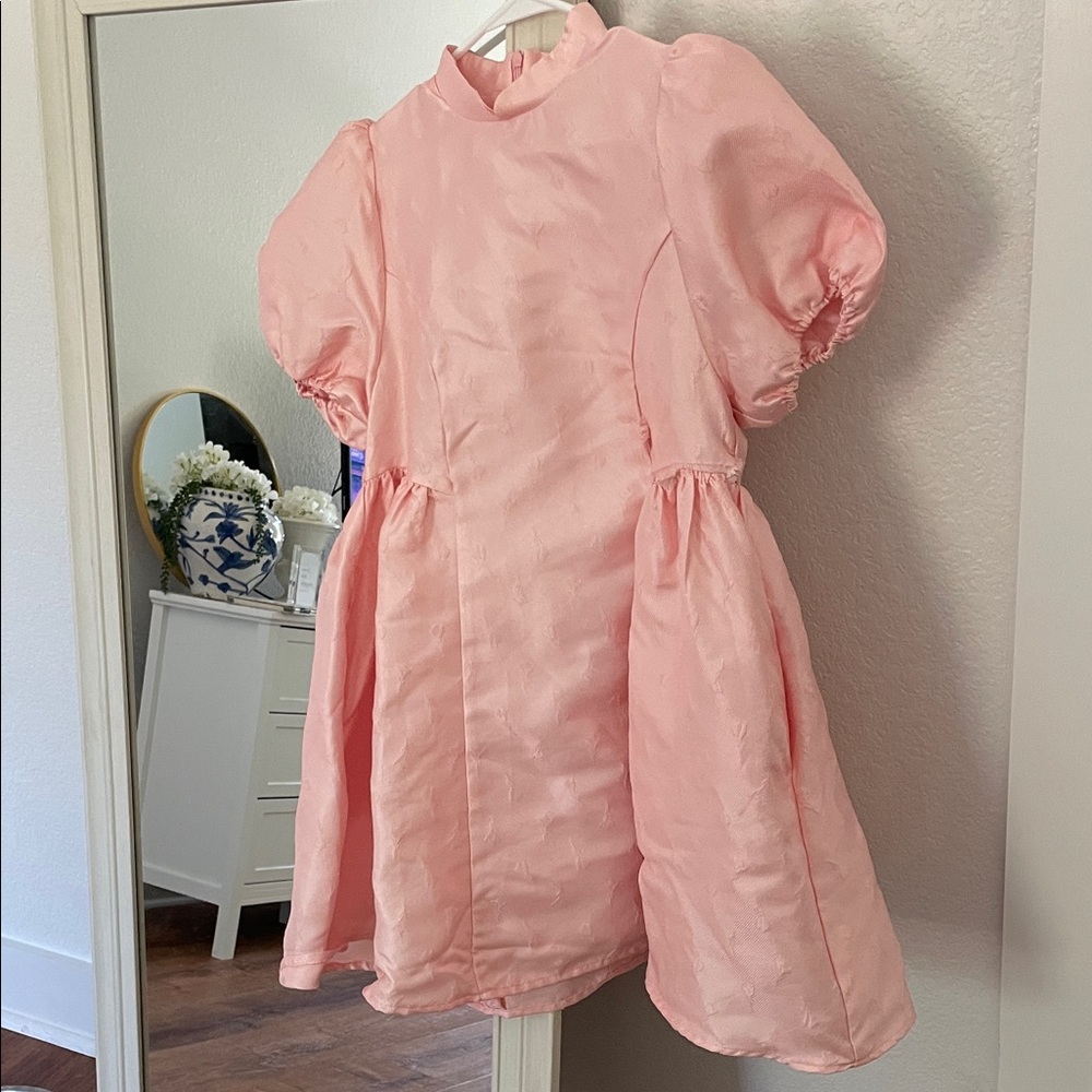 Sister Jane Blush Textured Mini Puff Sleeve Dress